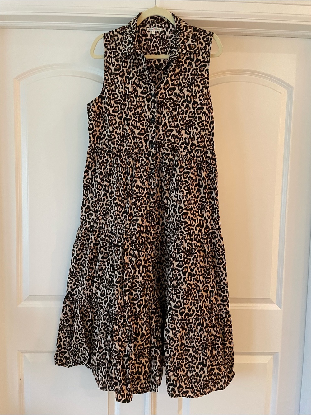 Sleeveless Leopard Print Maxi Dress in Black and Tan
